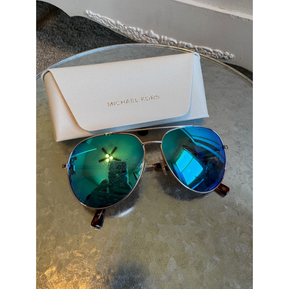 Michael Kors Sunglasses Aviator Gold Frame Blue Green Mirrored Lens